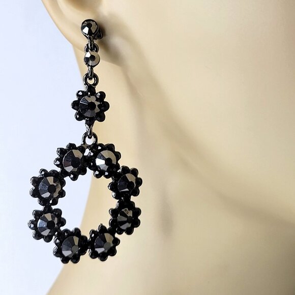 Black Crystal Statement Earrings Black Drop and Dangle Earrings - Picture 5 of 10